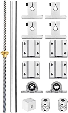 [16pcs/Pack] 600mm T8 Lead Screw Kit,2x600mm Linear Motion Rod Shaft Guide,4pcs Linear Slide Blocks, 4pcs SK8 Shaft Support for 3D Printer and DIY CNC Machine (600mm, Set)