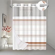 No Hook Shower Curtain and Snap in Liner Set, Modern Boho Orange Striped Bath Curtain for Bathroom Decor, Hotel Style Design, Double Waterproof and Washable, 71"x74"