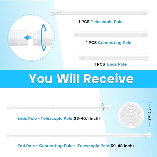 Image of AIZESI 2pcs Spring Tension Curtain Rod 28 to 48 Inch,White Tension Rod Adjustable Curtain Rod Non Slip Curtain Tension Rod No Drill Spring Curtain Rod for Window?Bathroom?Doorway