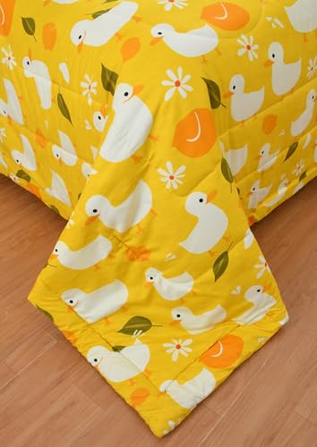 Image of FRESH FROM LOOM Rotary Printed Micro Fiber Comforter | Dohar | Quit | Single Bed | Double Weaved | Washable | Hypoallergenic Skin Friendly (Yellow-Duck | 60x90 Inches, Single Bed)