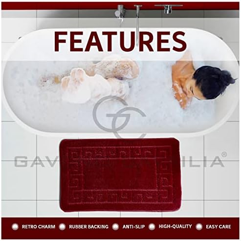 GC GAVENO CAVAILIA Ultra Plush 2 Piece Greek Bath Mat Anti Slip Pedestal Set, Extra Absorbent 100% Polypropylene Bathroom Toilet Rug, Regular (50x80, 50x40 cm), Burgundy