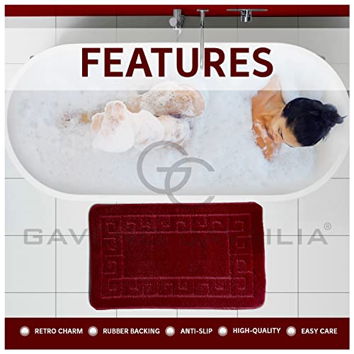 GC GAVENO CAVAILIA Ultra Plush 2 Piece Greek Bath Mat Anti Slip Pedestal Set, Extra Absorbent 100% Polypropylene Bathroom Toilet Rug, Regular (50x80, 50x40 cm), Burgundy