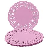 Rierdge Round Paper Doilies, 100 Pcs 3.5” Colorful Decorative Lace Paper Doilies Disposable Placemats for Wedding Birthday Desserts Cakes Party Tableware Food Decoration, Pink