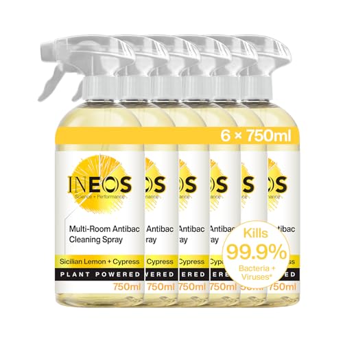 INEOS Antibac Cleaning Spray 4.5L (750ml x 6) Multi-Room Plant Powered Limescale + Grease Remover Kills 99.9% of Bacteria + Viruses Sicilian Lemon + Cypress Packaging May Vary