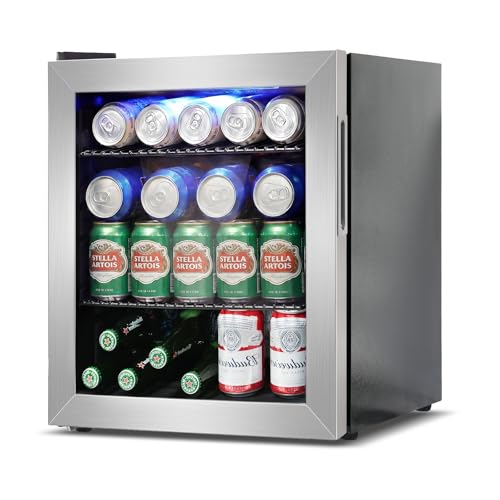 Image of Mini Fridge Cooler - 50 Can Small Beverage Refrigerator Stainless Steel Glass Door for Soda Beer Wine-Countertop Drink Cooler for Home, Dorm, Office or Bar, Electronic Temperature Control,1.4cu.ft.