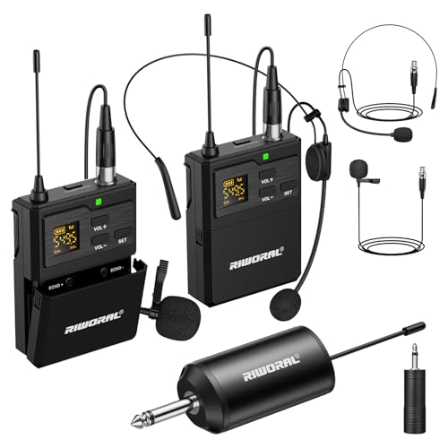 Microphone sans fil UHF longue portée 51m avec micro cravate et casque