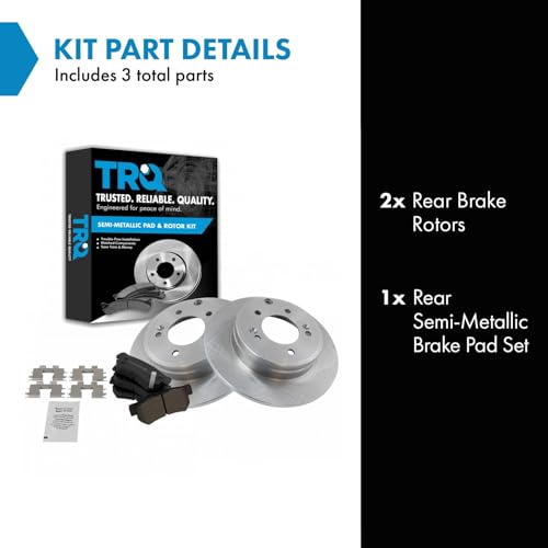Image of TRQ Rear Brake Pad and Rotor Set Semi Metallic Vented Rotors | For 2006-2008 Sonata