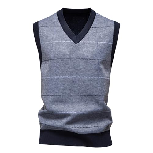Mens Knitted Vest V Neck Sleeveless Slim Fit Pullover Knitwear Checked Sweater Vests