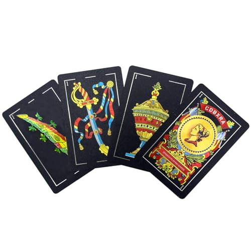 Spanish Playing Cards, Original Spanish Cards Games Deck of Cards, Briscas Cards Puerto Rico, Mexican Playing Cards (Black-Gold Foil - 1)