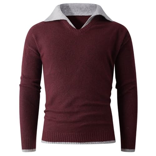 Cambkatl Men's Knitted Sweaters Stylish Patchwork Lapel V Neck Pullover Casual 2025 Fall Winter Long Sleeve Sweater Tops2