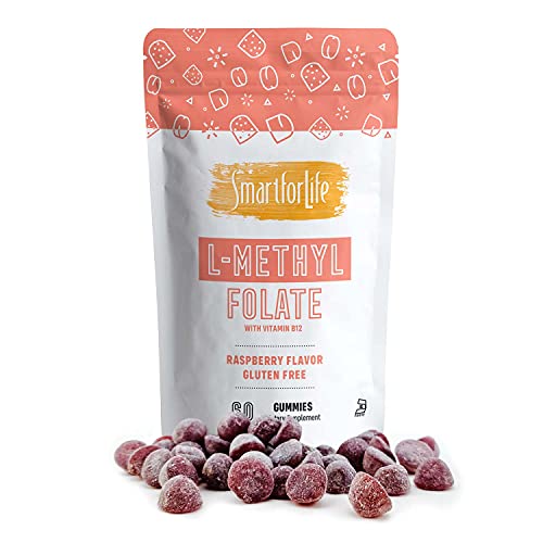 SMART FOR LIFE L-Methylfolate Gummies with Vitamin B12 Raspberry Flavor- 15mg - 60 Gummies - Active Folate 5 Mthfr Support Supplement Professional Strength - Doctor Designed Methyl Folate