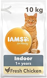 IAMS for Vitality Indoor Dry Cat Food with Fresh Chicken for Adult and Senior Cats, 10 kg