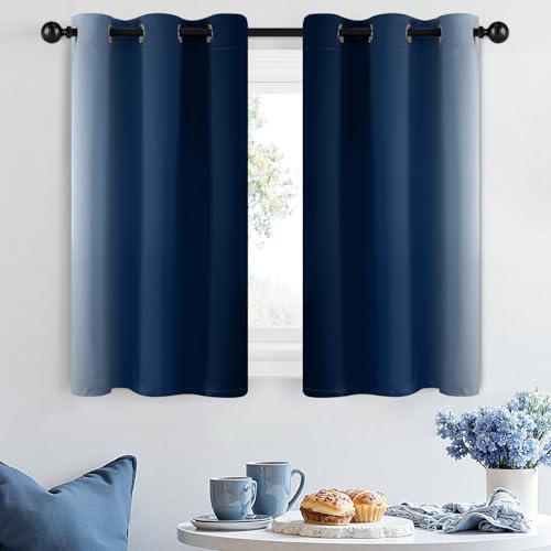 Image of SimpleHome Ombre Room Darkening Curtains 36 inches Length for Bedroom,Grommet Gradient Light Blocking Blue Gradient Window Curtains for Living Room,2 Panels, 42x36 inches