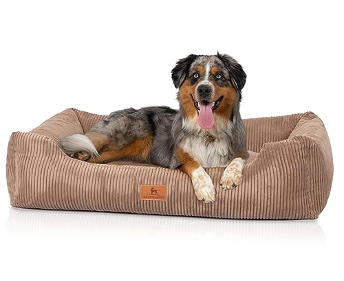 Knuffelwuff Hundebett aus Cord mit Handwebcharakter Olivia XXL 120 x 85cm Braun - Abnehmbarer Bezug - waschbar - für große, mittelgroße und kleine Hunde