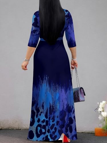 Image of PinkPatty Plus Size Maxi Dresses for Women Casual Flowy Long Dress 3 /4 Sleeve V Neck Wrap Dress with Belt