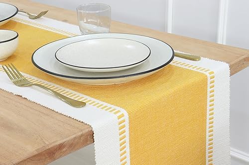 Image of North Field Handwoven Soft Cotton Table Runner for 4-6 Seater - Handloom Traditional Indian Design - Eco-Friendly Dining Decor - 100% Cotton | 14X54 Inch | 0.5 Kg (Yellow)