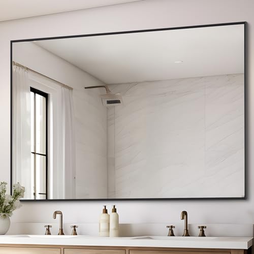 Image of DESBING Black Bathroom Mirror for Wall, 36x48 Inch Rectangle Mirrors with Metal Frame, Modern Vanity Wall Mirror Decor for Entryway Hangs, Bathroom Living Room Horizontal or Vertical