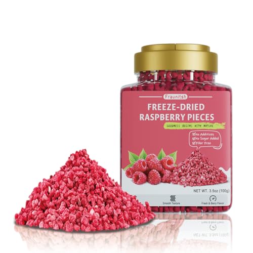 Fraunitsh Freeze Dried Raspberry Pieces 3.52oz | Dried Raspberries | Raspberries Granular | No Sugar Added | Natural Raspberry Crumble Grit for Baking Cakes Cookies Fruit Snacks