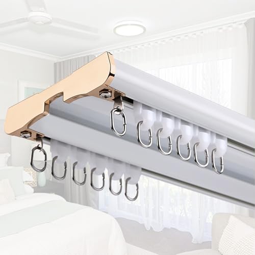 Riel de cortina de techo de doble canal en aluminio blanco extensible hasta 6,8 metros 2