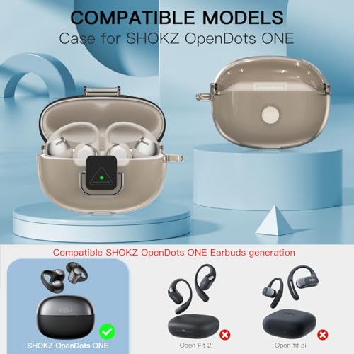 TUDIOW for SHOKZ OpenDots ONE Case, [with Lock] OpenDots ONE Case Cover Clear TPU Shockproof Protective Compatible with SHOKZ OpenDots One's Earbuds with Cleaning Kit & Keychain(Clear Grey) by TUDIOW - Image 2