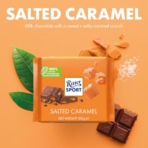 Ritter Sport Salted Caramel Milk Chocolate Bar, 100g, case of 12, Chocolate Sharing Bar