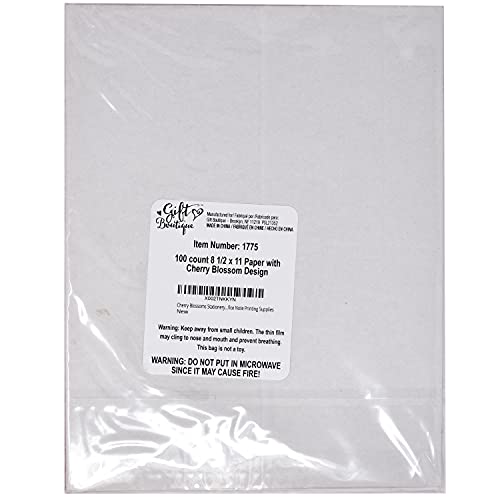 Cherry Blossoms Stationery Paper Letterhead Sheets 100 Pack Floral Pink Cherries Blossom Spring Design 8.5" X 11" For Writing Letters Wedding Invitations Crafts Computer Office Note Printing Supplies #TOP4