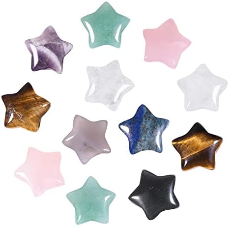 Nupuyai 12pcs Various Stones Mini Crystals Star Palm Worry Stone Set, Energy Carved Pocket Stone for Chakra Healing Home Office Decor 1.5cm