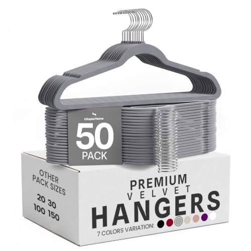 Image of Utopia Home Velvet Hangers 50 Pack - Non-Slip Suit Hangers with 360 Degree Rotatable Hook - for Pants, Coats, Shirts & More (Grey)