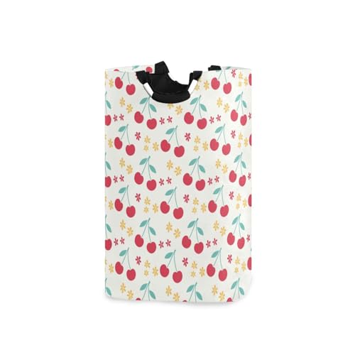 Jihqo Laundry Hamper Basket Cute Cherry Pattern Collapsible Nursery Storage Bin Waterproof Clothing Baskets for Home Bedroom Bathroom Washing Room