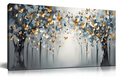 SIXTTART Butterfly Wall Art for Bedroom - Tree Wall Art Canvas for Living Room - Home Office Decor Women Size 20
