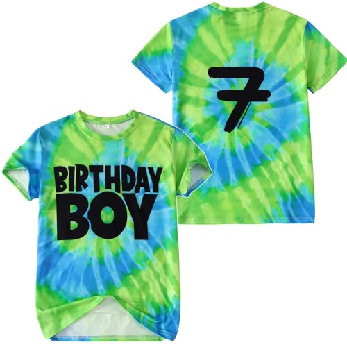 AG AGUU 7th Birthday Boy Tie Dye T-Shirt Kids Toddler Baby Boys 7Y Boys Birthday Tees Party Outfits Seven Year Old Tops
