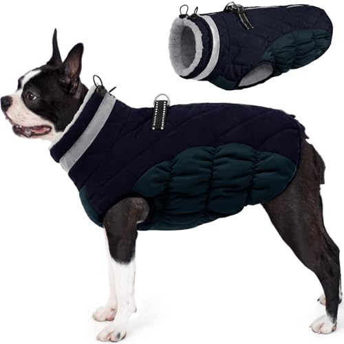 AOFITEE Hundejacke Kleine Hunde, Wasserdicht Hunde Wintermantel Warm Hundemantel mit Geschirr, Rollkragen Hunde Winterjacke Fleece Reflektierende Hundejacke Outdoor Hundebekleidung,S Blau