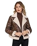 Women's Faux Shearing Moto Jacket Thick Fur Lined Coat Cropped Sherpa Leather Jacket Mixed Brown M