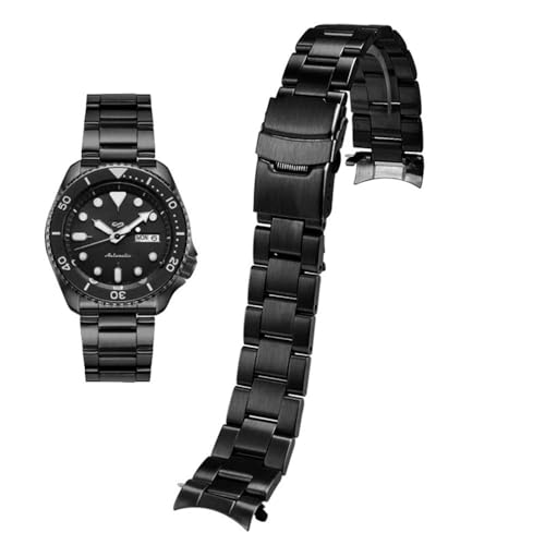 Bracelet montre incurvé acier inoxydable 22mm noir élégant pour Seiko SKX007