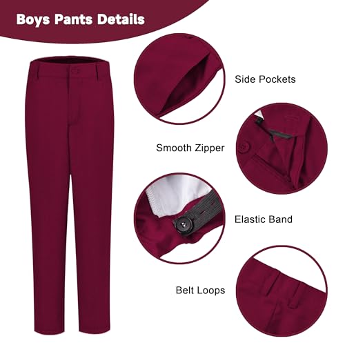 Fersumm Toddler Suit Boys Slim Fit Suits Kids Dress Vest Sets Youth Tuxedo with Pants Shirt and Tie Burgundy Size 3T — view 5