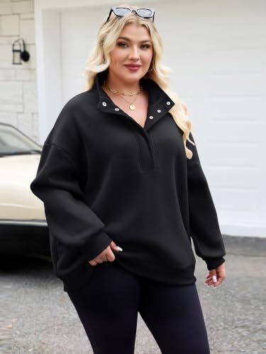 HDLTE Plus Size Sweatshirt for Women Fleece Henley Neck Oversized Pullover - image 5