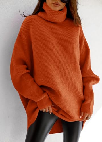 Image of Womens Turtleneck Oversized Sweater Batwing Chunky Pullover Sweater Casual Fall Loose Knit Jumper Top