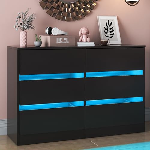 Gdvsclr 6 Drawer Double Dresser, Bedroom Dresser with LED Light, Wood Dresser for Nursery, Living...