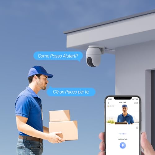 2 telecamere di sorveglianza WiFi esterno 360°, 1080P telecamera IP di sicurezza, visione notturna a colori, AI rilevamento delle persone, monitoraggio automatico dello zoom, audio - Powerline - Immagine 4