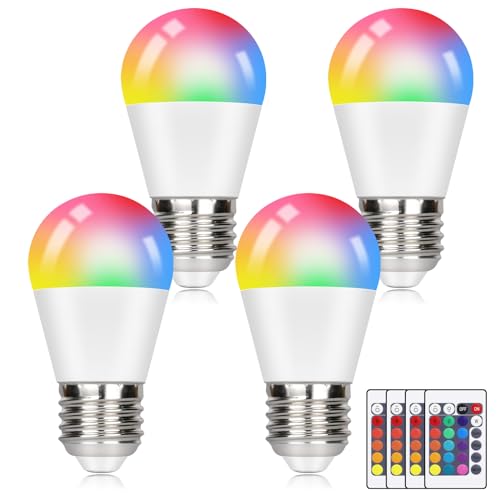 Kowanie E27 LED Lampe RGB mit Fernbedienung: LED Farbwechsel Glühbirne Leuchtmittel Warmweiß 3000K 4W (ersetzt 35W) Ambiente RGB Farbige Birne Dimmbare Farben Geschenk Deko für Party (4er-Pack)