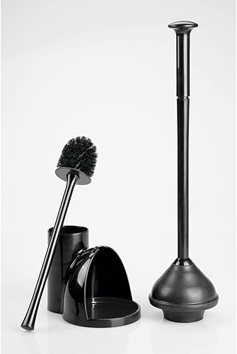 Miniatura 6 de mDesign Juego de émbolo oculto y cepillo para inodoro - Combo de limpiador de cepillos y émbolo con soporte para baño - Juego moderno de cepillo y