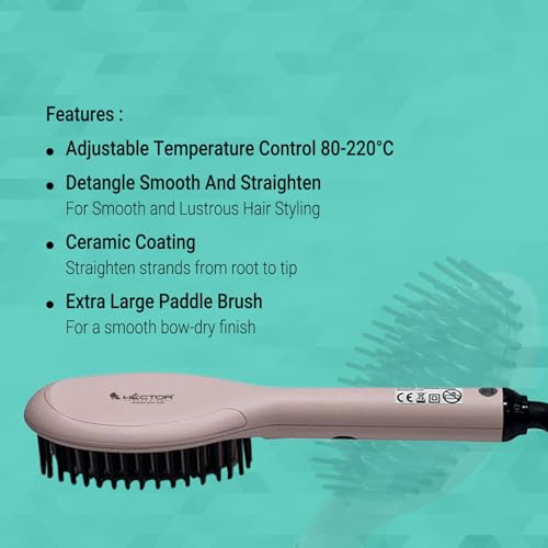 Image of Hector Professional Hair Straightening Brush, The Speed Styler for Smooth Styling with Adjustable Temperature Control, LCD Display