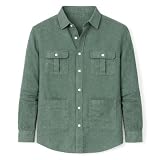 Blue coast yachting Camisa de Lino para Hombre, Manga Larga con 4 Bolsillos y Cuello Abotonado, Estilo Safari Casual para Verano y Playa, Camisa Guayabera Ligera y Transpirable