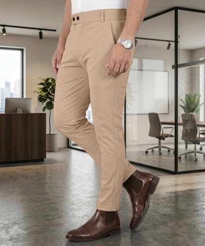 Image of Mehrang Men's Stretchable Stretchable Formal Pant Trousers | Stylish Slim Fit Men's Wear Trousers for Office or Party | Polycotton Knitted Fabric