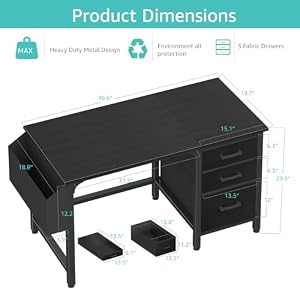 Lufeiya Computer Desk with File Drawers Cabinet, 47 Inch Reversible Home Office Desks with Filing Cabinet for Small Space, Gaming Study Writing Table PC Desks, Black — photo 3 of 6