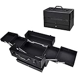 AW Professional Aluminum Cosmetic Makeup Train Case Lockable ABS Storage Travel Organizer Box with...