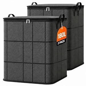 2 Pack 180L Thickened XXL Foldable Storage Bag with Reinforced Handles，Large Capacity Zippered Fabric Organizer for Bedding & Clothes, Foldable Blanket Bag with Reinforced Handles