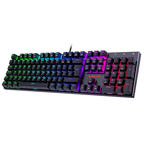 Mechanical Gaming Keyboard, Redragon Mechanical Keyboard with 105 Programmable Keys, Red Switches, Full Anti-ghosting RGB Keyboard Gaming Ideal for PC, Windows, Mac, Gamer, Office, Typists – UK Layout