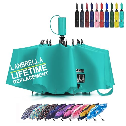 LANBRELLA Umbrella Compact Inverted Folding Umbrellas Auto Open Auto Close - C2.11 Teal Blue