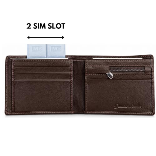 Image of Men's Bifold Wallet, Premium Leather Look Wallet for Men with Multiple Card Slots, Cash Compartment & Compact Slim Design, Stylish Everyday Pocket Wallet - Dark Brown